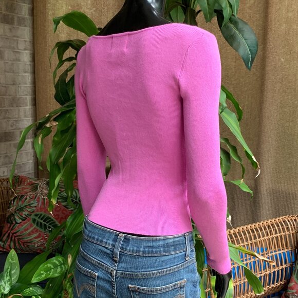 Pink Rose Long Sleeve Bodycon Pullover Top Sz XS - Picture 7 of 14